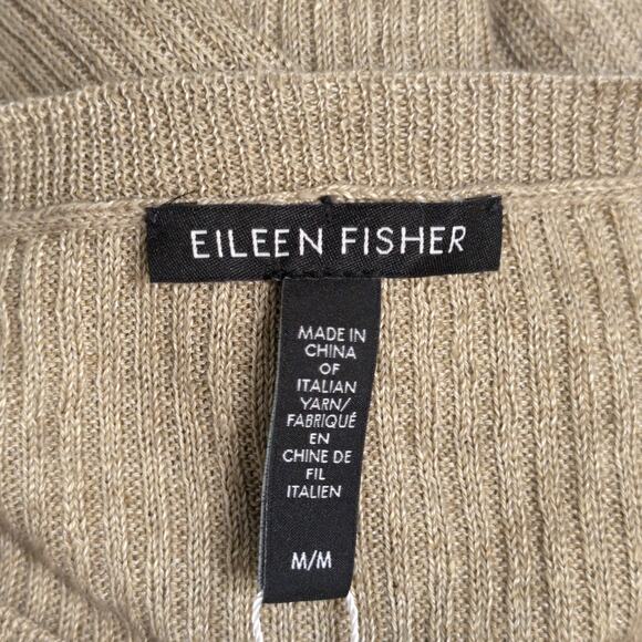 Eileen Fisher Round Neck Pullover Sweater Organic Linen Khaki Ribbed Size M New - Picture 6 of 11